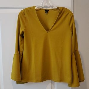 Ann Taylor Gold Mustard Top with Bell Sleeves